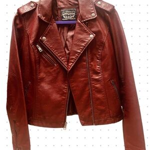 Levi’s Red Faux Leather Moto Jacket – Size Small